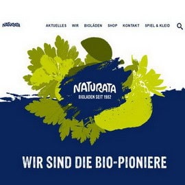Naturara Logo mit Bio-Pionier-Slogan und grünen Blättern.